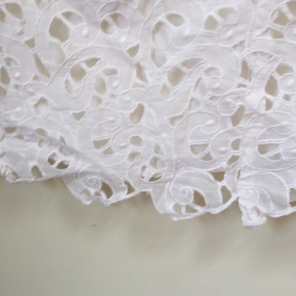 Joie Eyelet Lace Shirt Short Sleeve Crew Top Blouse Neutral White Lined Sheer S - Picture 6 of 14